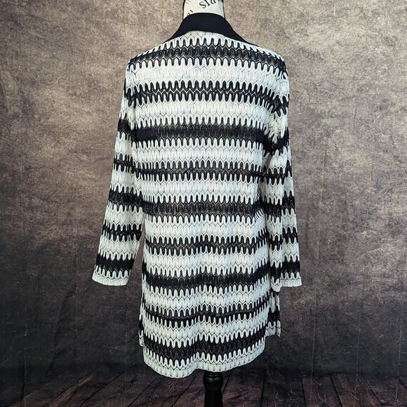 Misook Petite Black White Chevron Pointelle Waterfall Duster sweater XL PXL - Picture 2 of 4